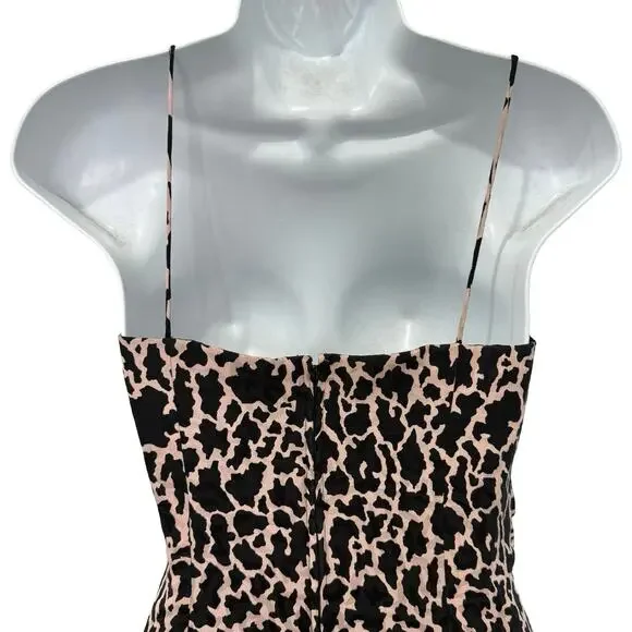 Vintage 80s Pink Black Leopard Ruched Peplum Sleeveless Silk Mini Dress size 4 - Picture 8 of 13